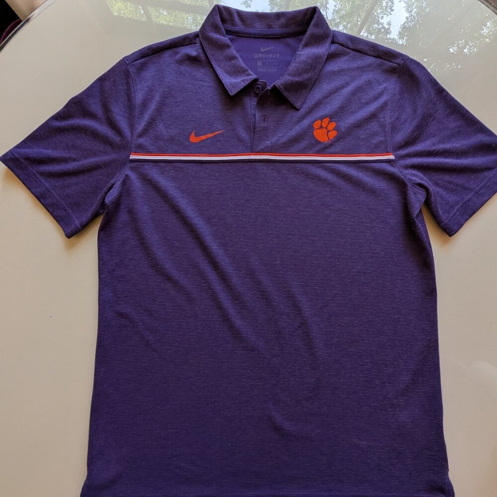 Nike Clemson Tigers Mens Men’s Size M Dry Dri Fit Purple Golf Polo Shirt Medium
